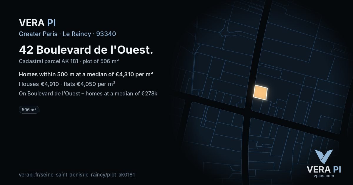 42 Boulevard de l'Ouest, Le Raincy at night – the plot lit, the parcels around coloured by the prices near them