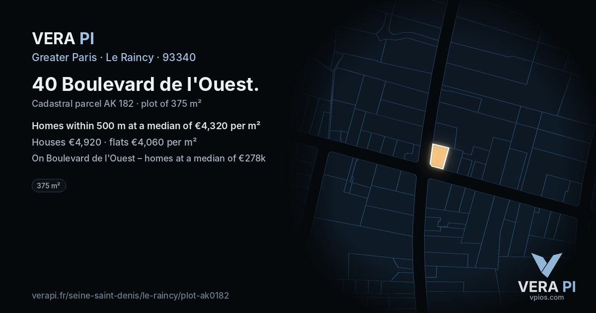 40 Boulevard de l'Ouest, Le Raincy at night – the plot lit, the parcels around coloured by the prices near them