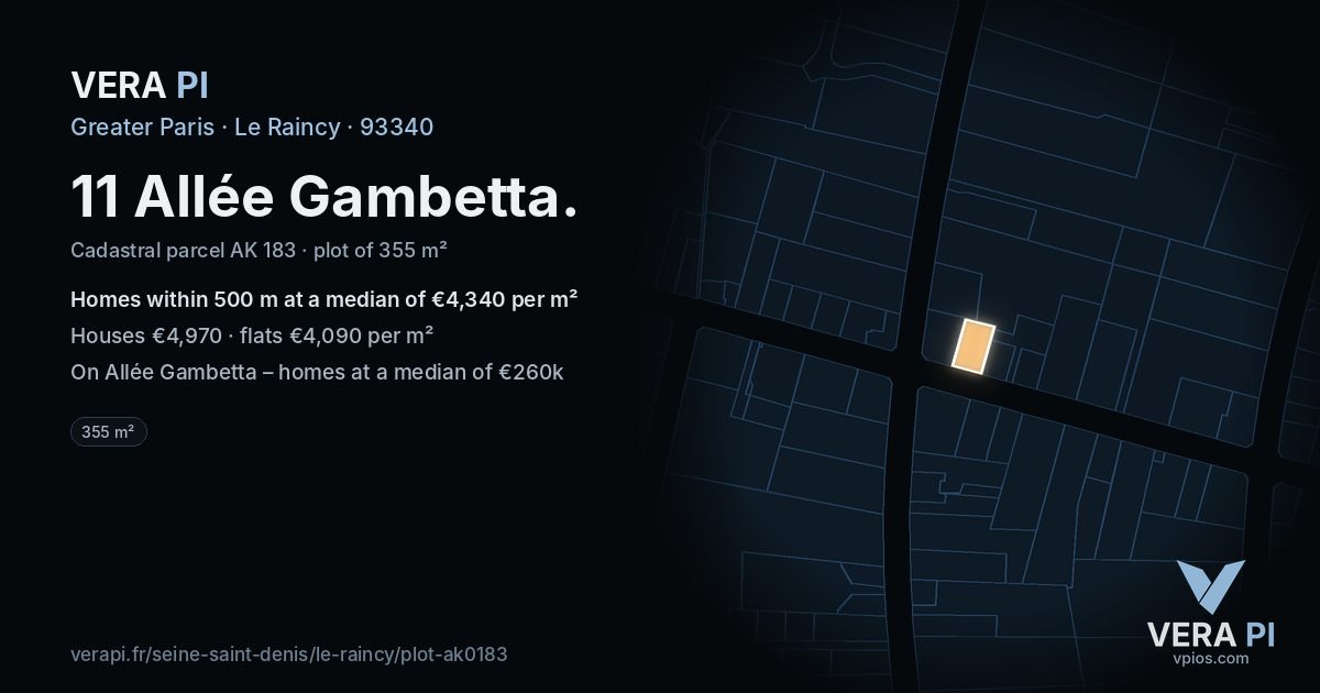 11 Allée Gambetta, Le Raincy at night – the plot lit, the parcels around coloured by the prices near them