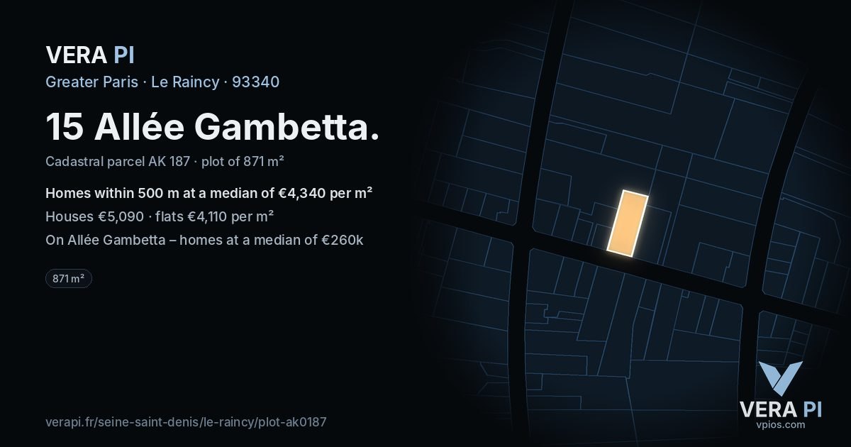 15 Allée Gambetta, Le Raincy at night – the plot lit, the parcels around coloured by the prices near them