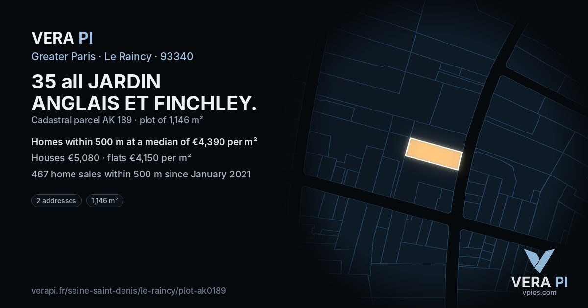 35 all JARDIN ANGLAIS ET FINCHLEY, Le Raincy at night – the plot lit, the parcels around coloured by the prices near them