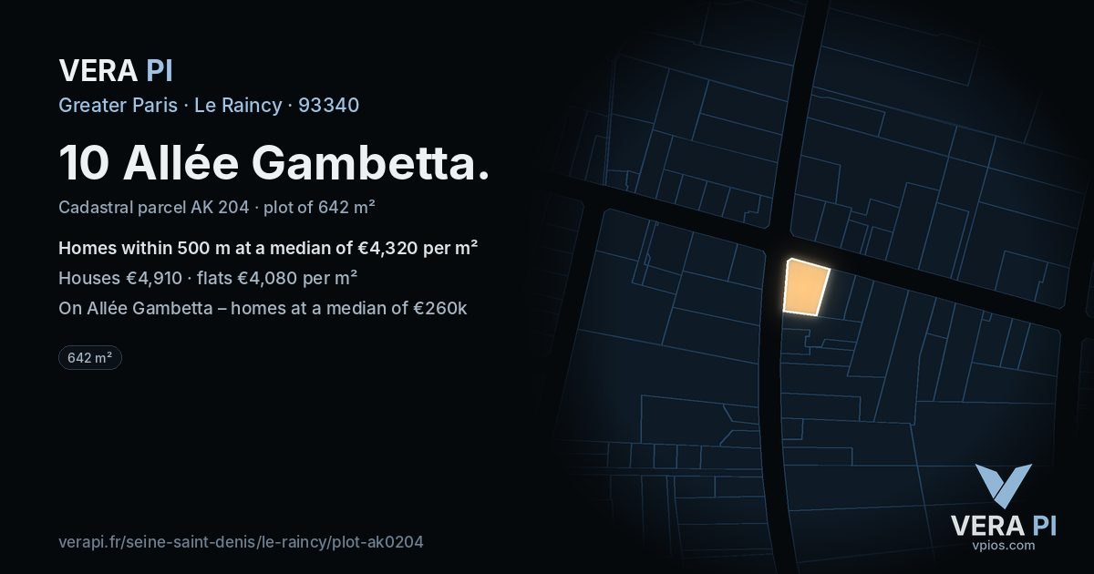 10 Allée Gambetta, Le Raincy at night – the plot lit, the parcels around coloured by the prices near them