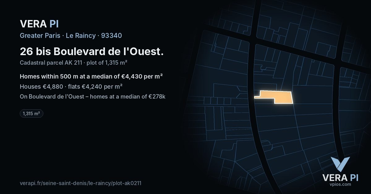 26 bis Boulevard de l'Ouest, Le Raincy at night – the plot lit, the parcels around coloured by the prices near them