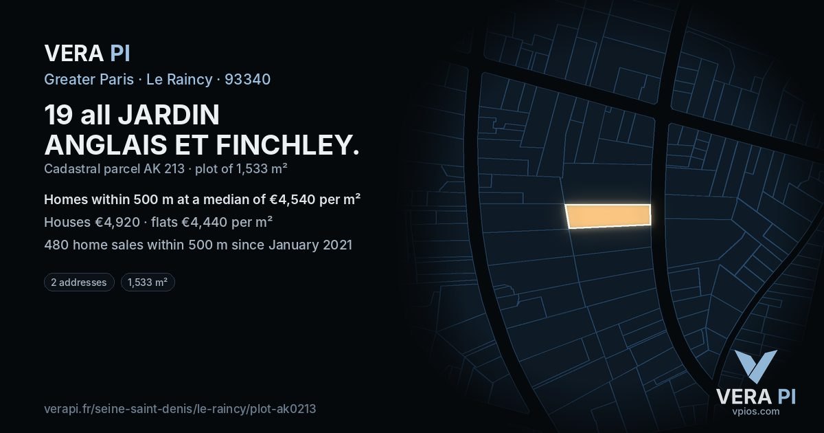 19 all JARDIN ANGLAIS ET FINCHLEY, Le Raincy at night – the plot lit, the parcels around coloured by the prices near them
