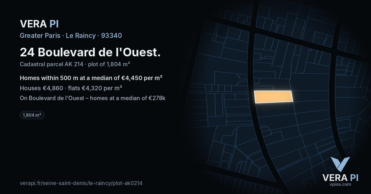 24 Boulevard de l'Ouest, Le Raincy at night – the plot lit, the parcels around coloured by the prices near them