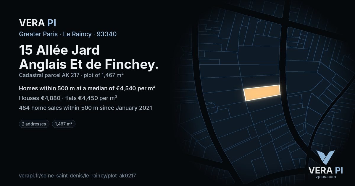 15 Allée Jard Anglais Et de Finchey, Le Raincy at night – the plot lit, the parcels around coloured by the prices near them