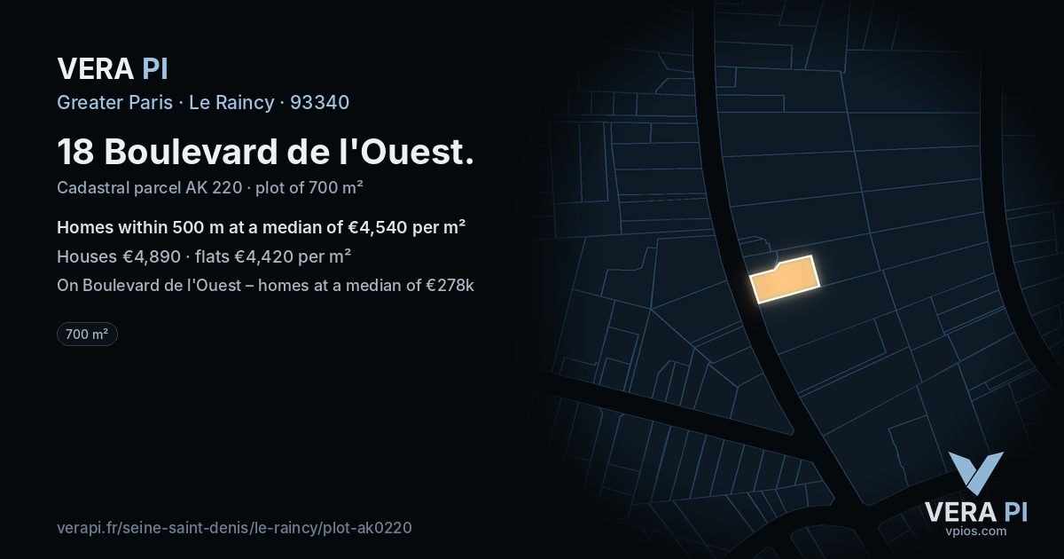 18 Boulevard de l'Ouest, Le Raincy at night – the plot lit, the parcels around coloured by the prices near them