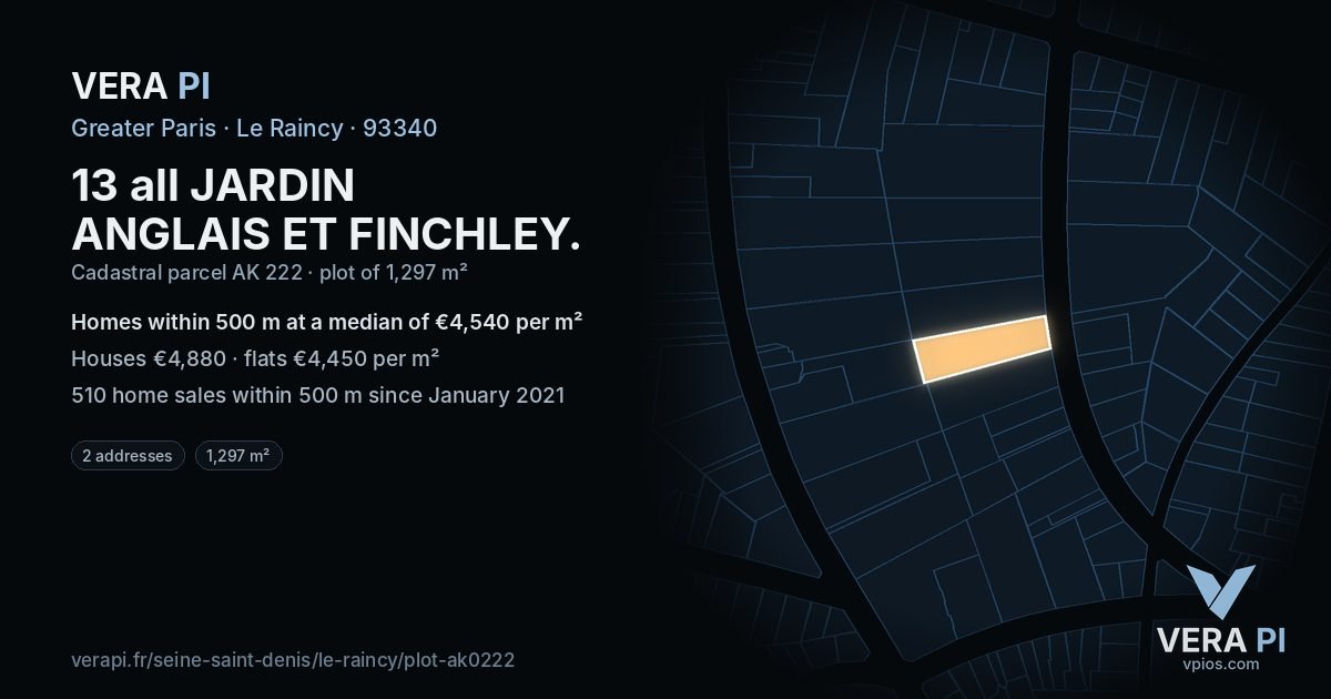 13 all JARDIN ANGLAIS ET FINCHLEY, Le Raincy at night – the plot lit, the parcels around coloured by the prices near them