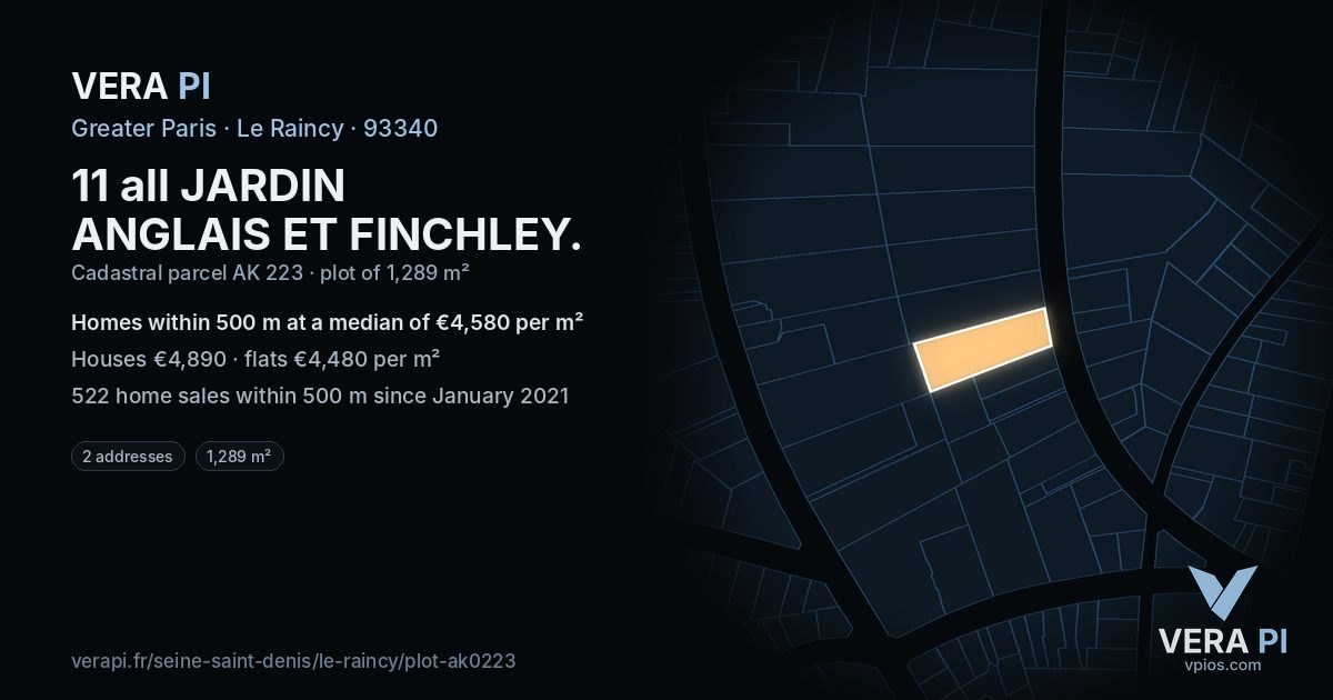 11 all JARDIN ANGLAIS ET FINCHLEY, Le Raincy at night – the plot lit, the parcels around coloured by the prices near them