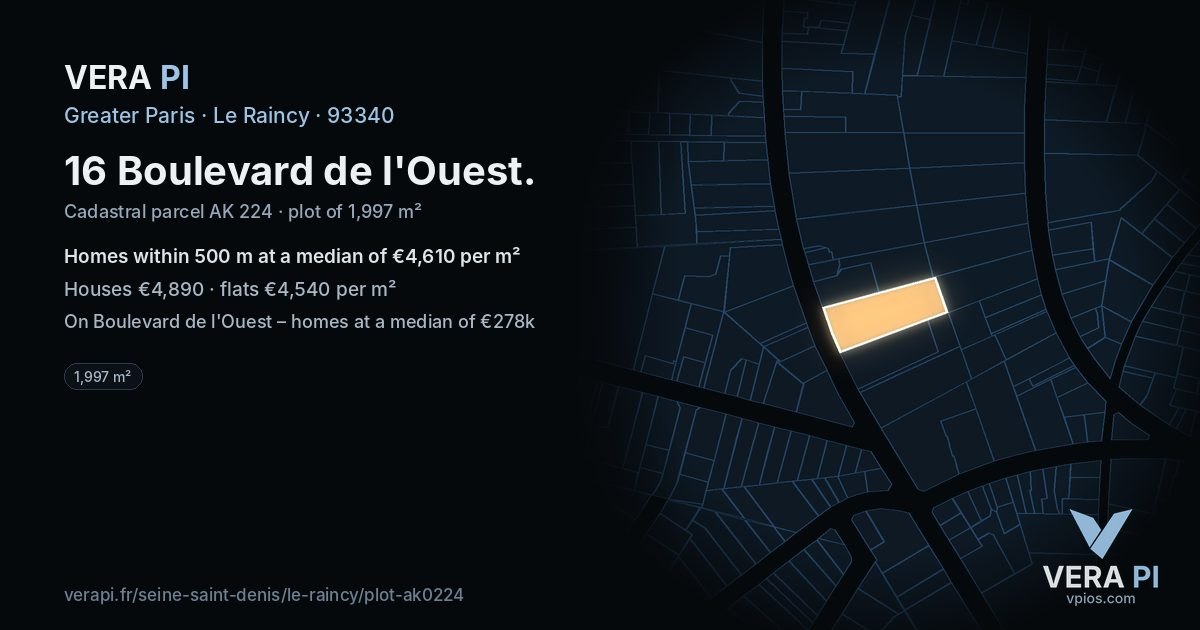 16 Boulevard de l'Ouest, Le Raincy at night – the plot lit, the parcels around coloured by the prices near them