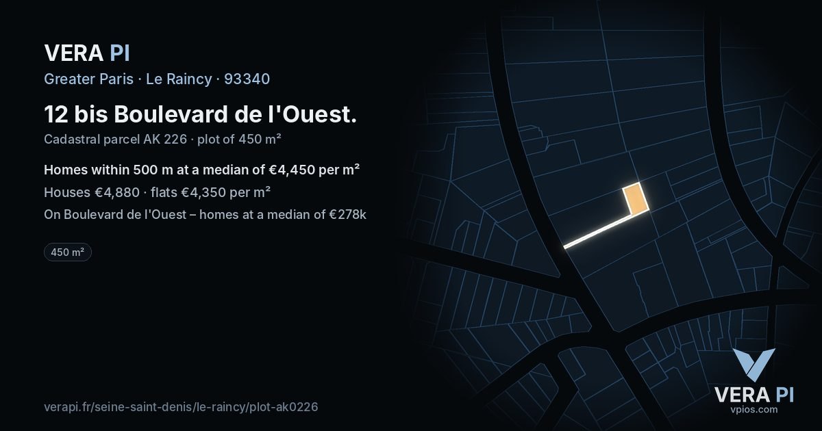 12 bis Boulevard de l'Ouest, Le Raincy at night – the plot lit, the parcels around coloured by the prices near them