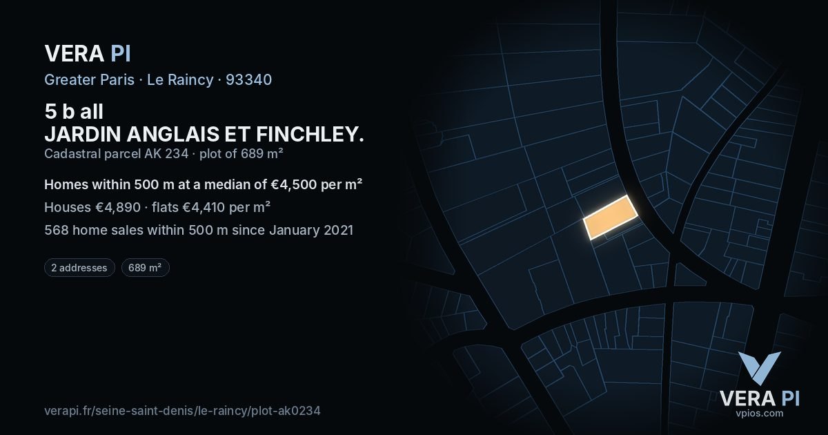 5 b all JARDIN ANGLAIS ET FINCHLEY, Le Raincy at night – the plot lit, the parcels around coloured by the prices near them