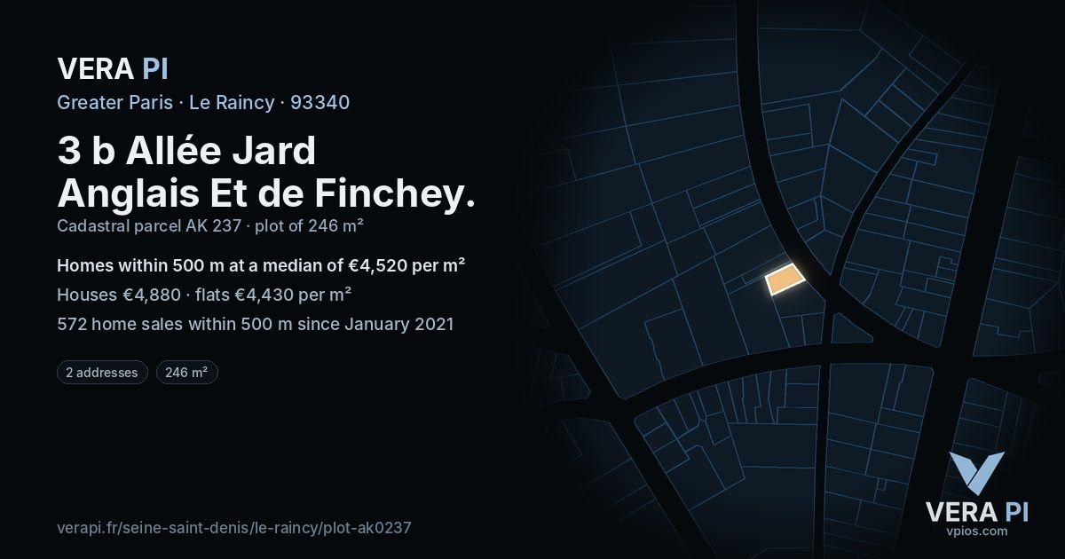 3 b Allée Jard Anglais Et de Finchey, Le Raincy at night – the plot lit, the parcels around coloured by the prices near them