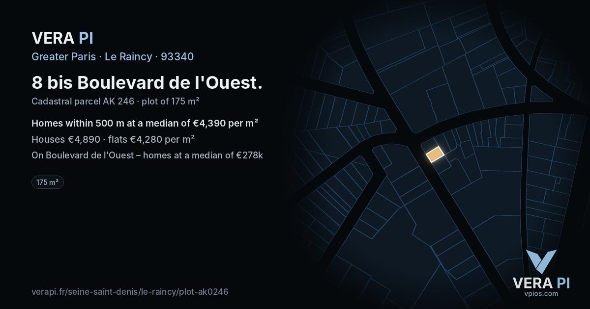 8 bis Boulevard de l'Ouest, Le Raincy at night – the plot lit, the parcels around coloured by the prices near them