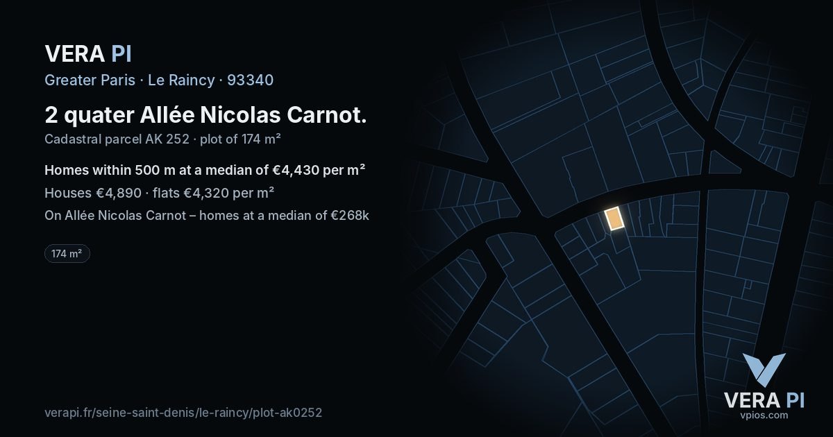 2 quater Allée Nicolas Carnot, Le Raincy at night – the plot lit, the parcels around coloured by the prices near them