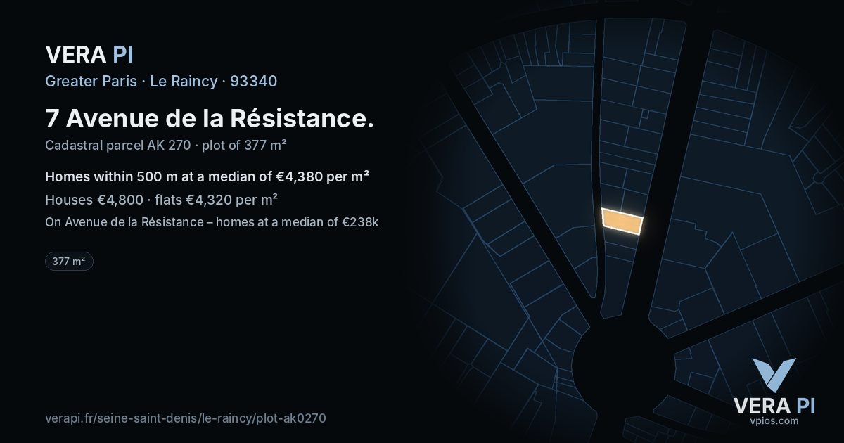 7 Avenue de la Résistance, Le Raincy at night – the plot lit, the parcels around coloured by the prices near them