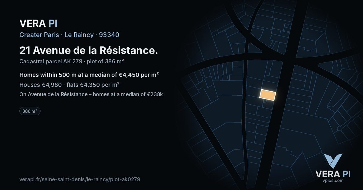 21 Avenue de la Résistance, Le Raincy at night – the plot lit, the parcels around coloured by the prices near them