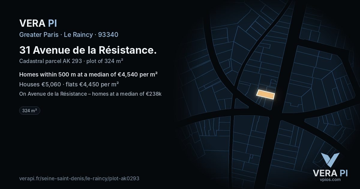 31 Avenue de la Résistance, Le Raincy at night – the plot lit, the parcels around coloured by the prices near them