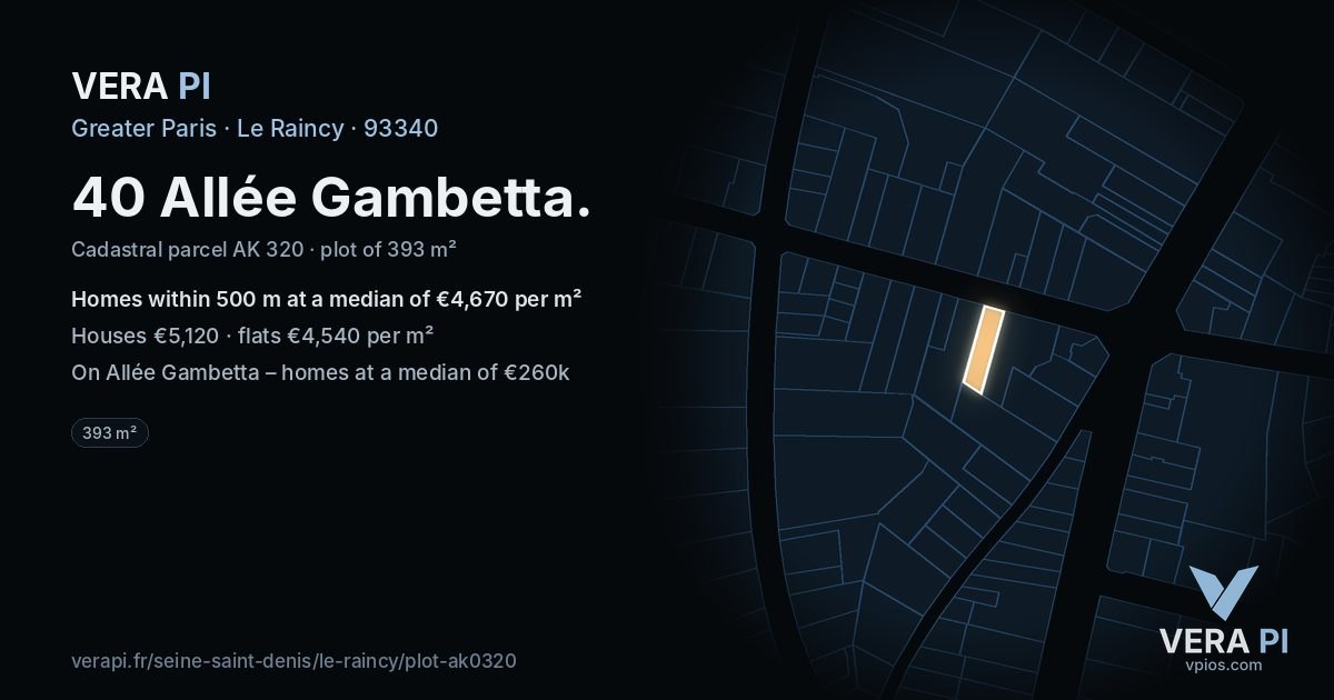 40 Allée Gambetta, Le Raincy at night – the plot lit, the parcels around coloured by the prices near them