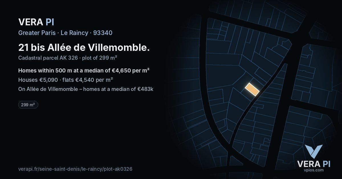 21 bis Allée de Villemomble, Le Raincy at night – the plot lit, the parcels around coloured by the prices near them