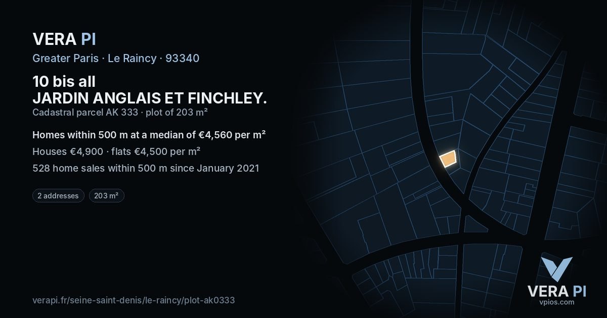 10 bis all JARDIN ANGLAIS ET FINCHLEY, Le Raincy at night – the plot lit, the parcels around coloured by the prices near them