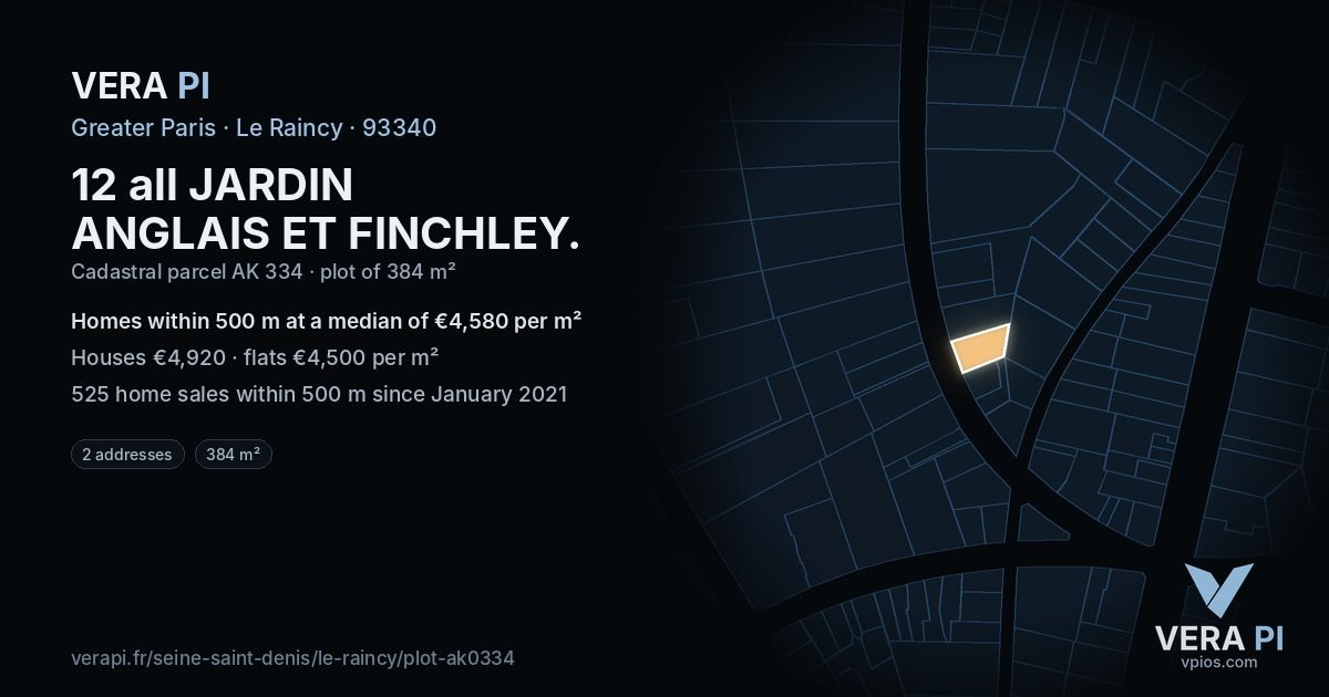 12 all JARDIN ANGLAIS ET FINCHLEY, Le Raincy at night – the plot lit, the parcels around coloured by the prices near them