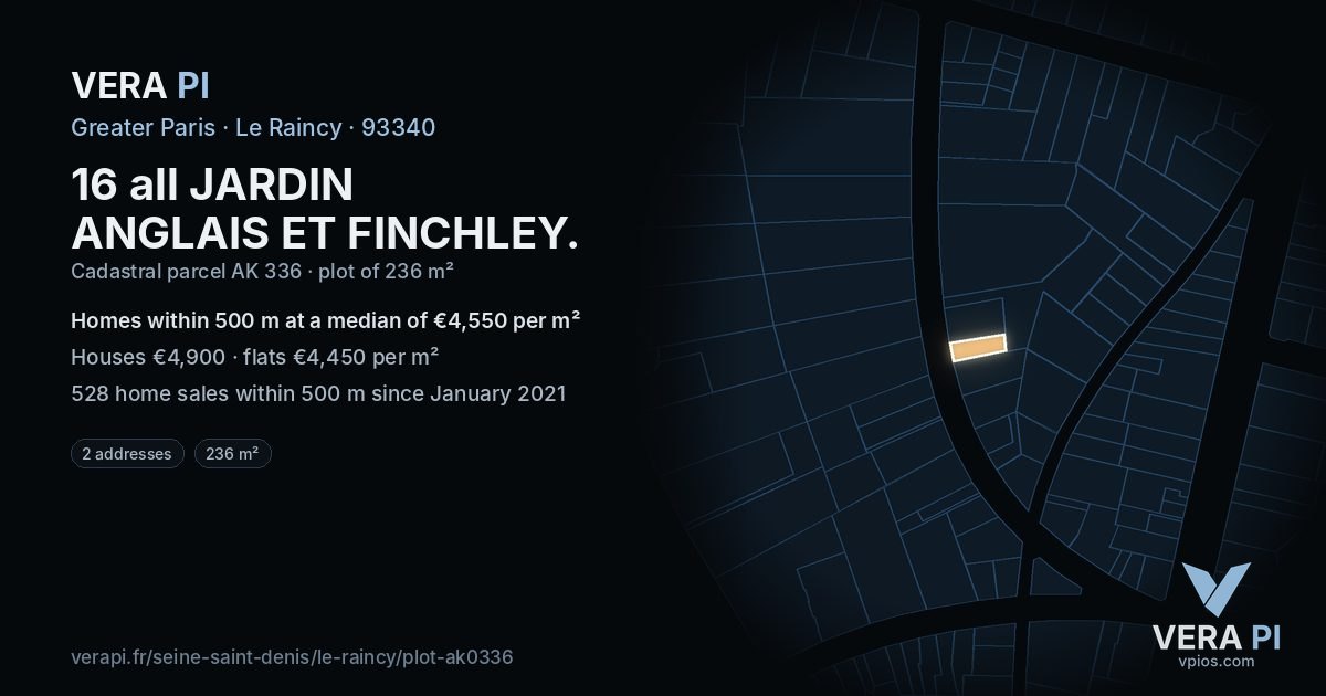 16 all JARDIN ANGLAIS ET FINCHLEY, Le Raincy at night – the plot lit, the parcels around coloured by the prices near them