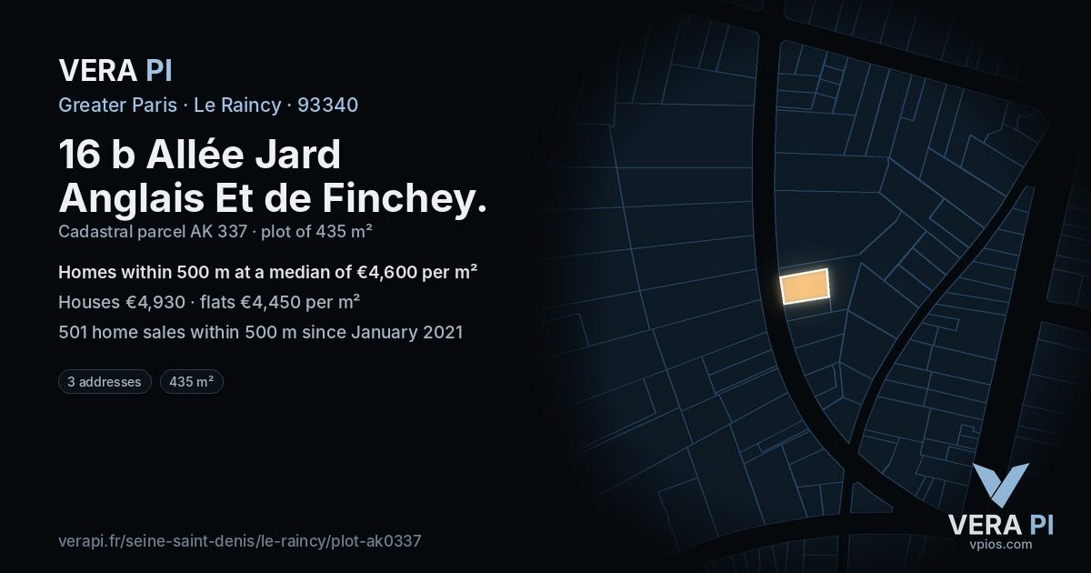 16 b Allée Jard Anglais Et de Finchey, Le Raincy at night – the plot lit, the parcels around coloured by the prices near them