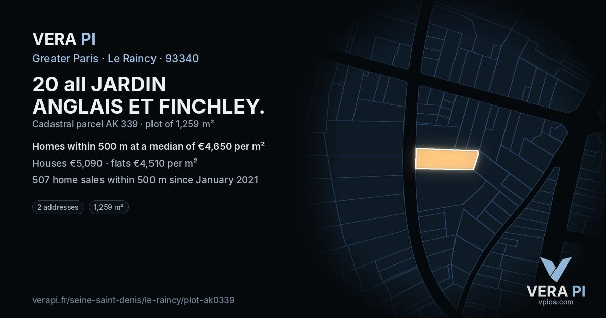 20 all JARDIN ANGLAIS ET FINCHLEY, Le Raincy at night – the plot lit, the parcels around coloured by the prices near them