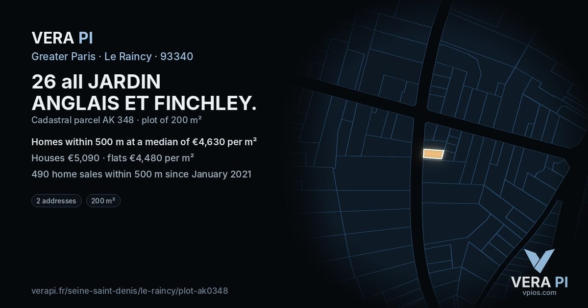 26 all JARDIN ANGLAIS ET FINCHLEY, Le Raincy at night – the plot lit, the parcels around coloured by the prices near them