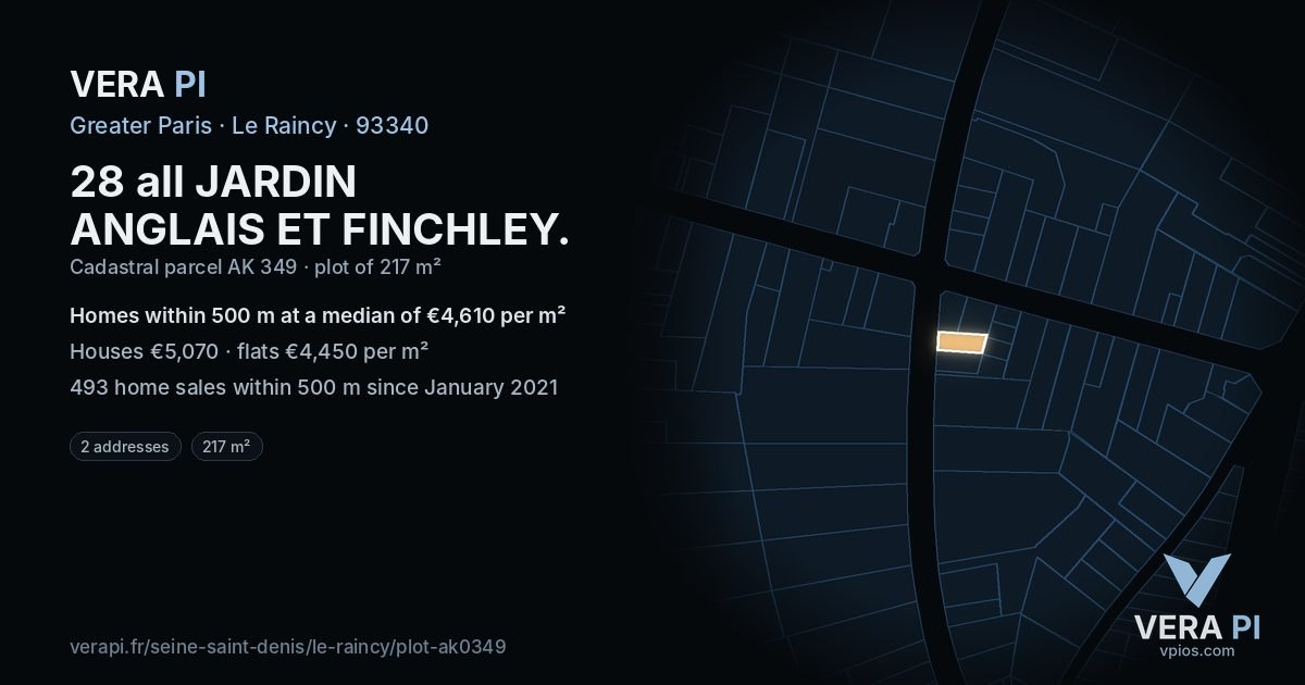 28 all JARDIN ANGLAIS ET FINCHLEY, Le Raincy at night – the plot lit, the parcels around coloured by the prices near them