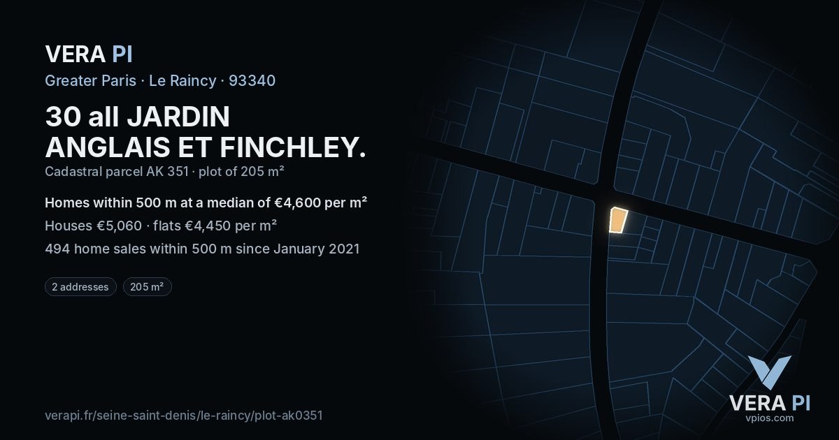 30 all JARDIN ANGLAIS ET FINCHLEY, Le Raincy at night – the plot lit, the parcels around coloured by the prices near them