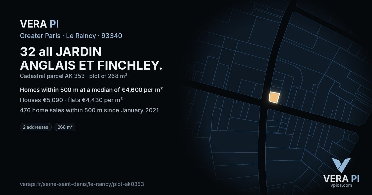 32 all JARDIN ANGLAIS ET FINCHLEY, Le Raincy at night – the plot lit, the parcels around coloured by the prices near them