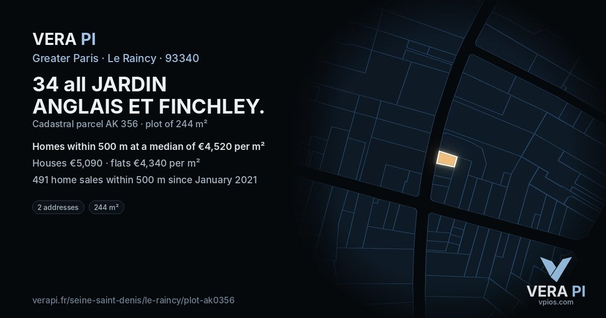 34 all JARDIN ANGLAIS ET FINCHLEY, Le Raincy at night – the plot lit, the parcels around coloured by the prices near them