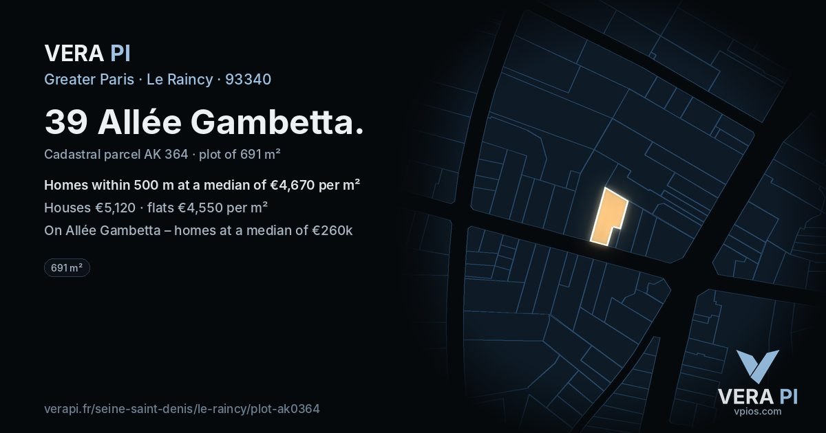 39 Allée Gambetta, Le Raincy at night – the plot lit, the parcels around coloured by the prices near them