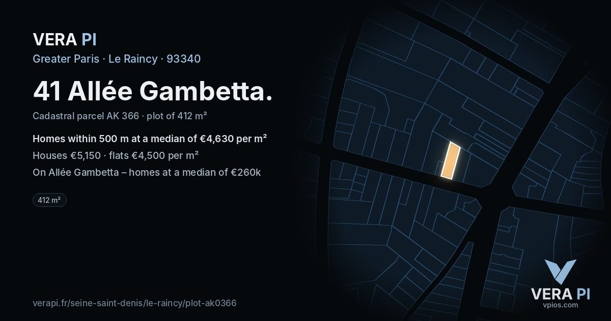 41 Allée Gambetta, Le Raincy at night – the plot lit, the parcels around coloured by the prices near them