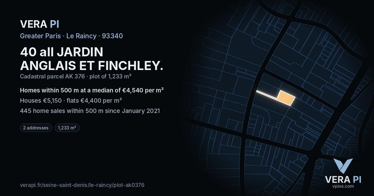 40 all JARDIN ANGLAIS ET FINCHLEY, Le Raincy at night – the plot lit, the parcels around coloured by the prices near them