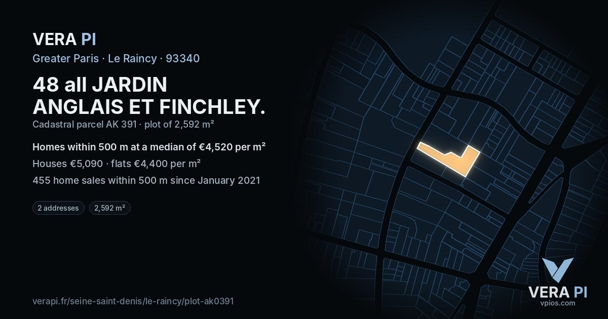 48 all JARDIN ANGLAIS ET FINCHLEY, Le Raincy at night – the plot lit, the parcels around coloured by the prices near them