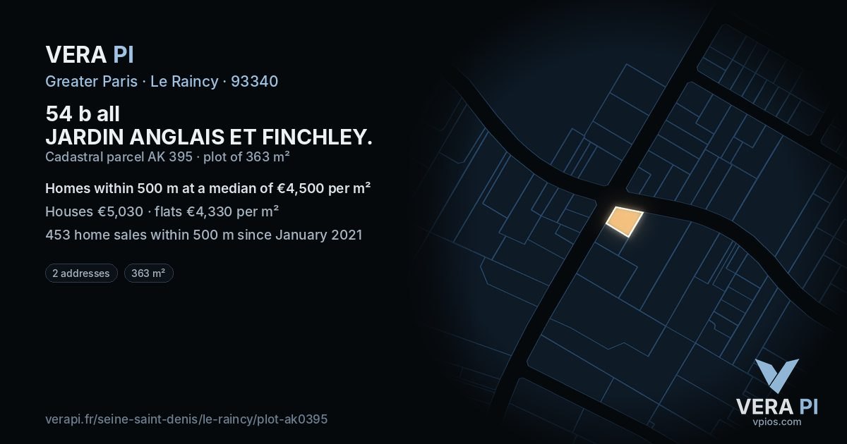 54 b all JARDIN ANGLAIS ET FINCHLEY, Le Raincy at night – the plot lit, the parcels around coloured by the prices near them