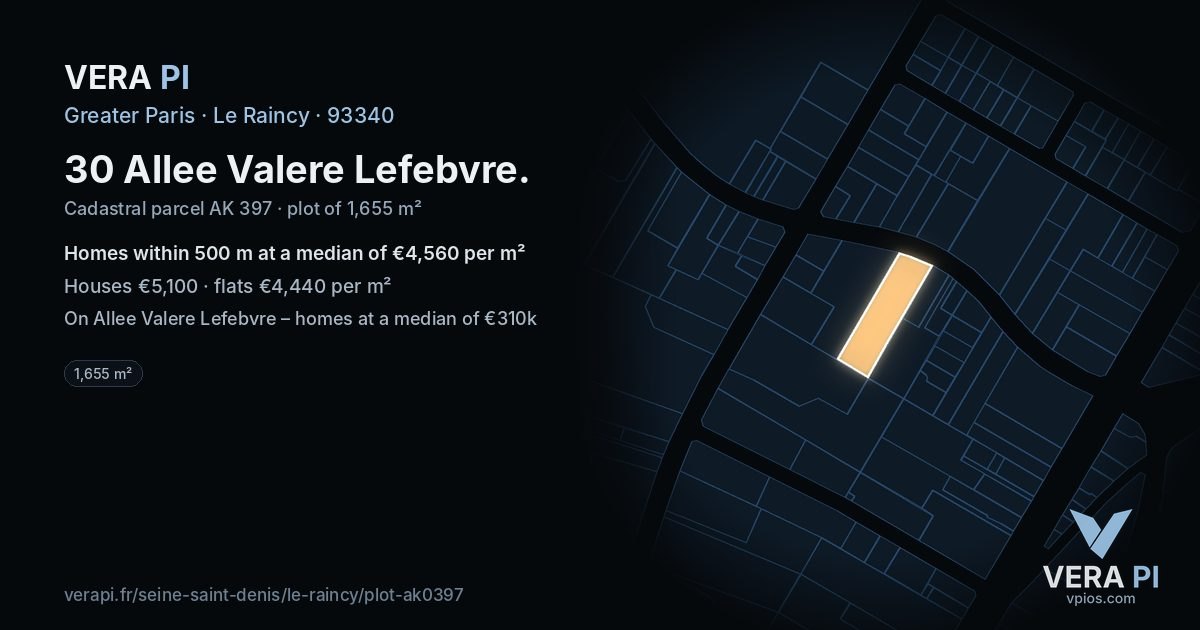 30 Allee Valere Lefebvre, Le Raincy at night – the plot lit, the parcels around coloured by the prices near them