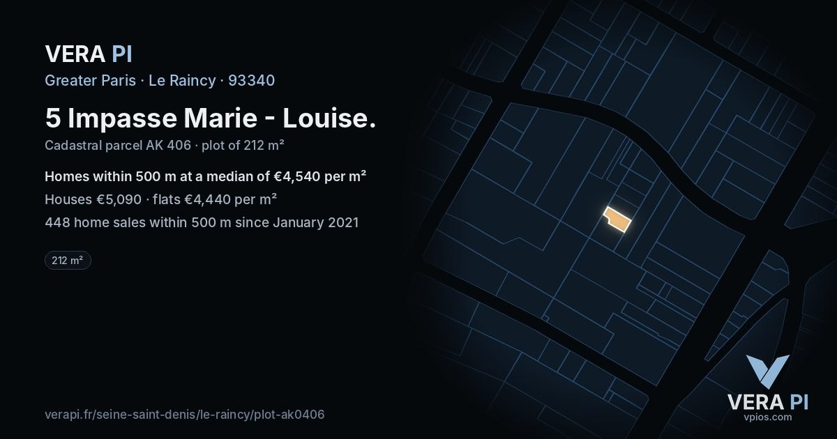 5 Impasse Marie - Louise, Le Raincy at night – the plot lit, the parcels around coloured by the prices near them