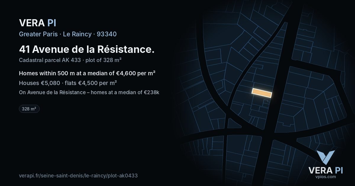 41 Avenue de la Résistance, Le Raincy at night – the plot lit, the parcels around coloured by the prices near them