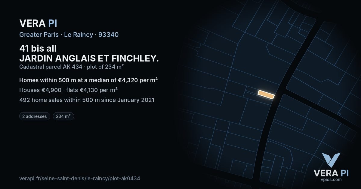41 bis all JARDIN ANGLAIS ET FINCHLEY, Le Raincy at night – the plot lit, the parcels around coloured by the prices near them