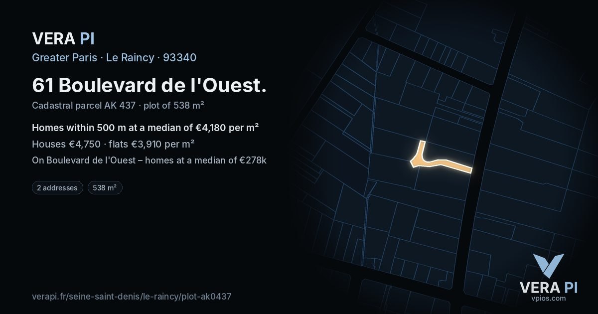 61 Boulevard de l'Ouest, Le Raincy at night – the plot lit, the parcels around coloured by the prices near them