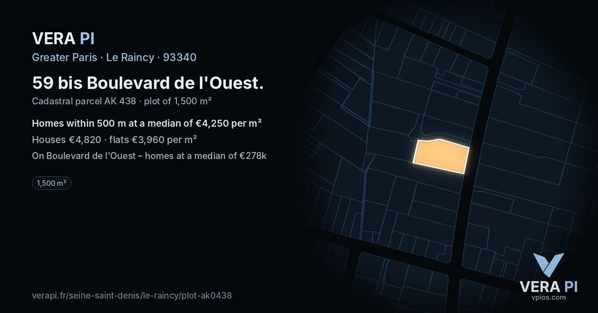 59 bis Boulevard de l'Ouest, Le Raincy at night – the plot lit, the parcels around coloured by the prices near them