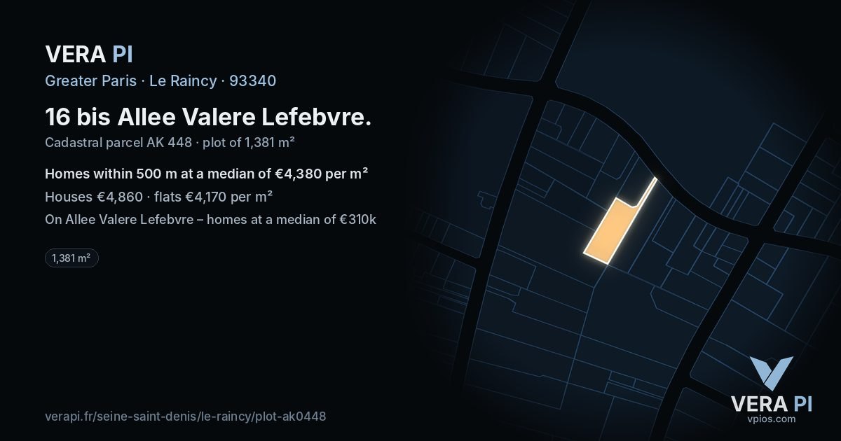 16 bis Allee Valere Lefebvre, Le Raincy at night – the plot lit, the parcels around coloured by the prices near them