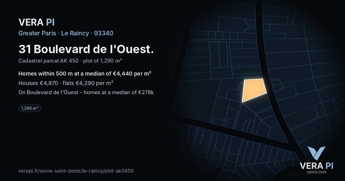 31 Boulevard de l'Ouest, Le Raincy at night – the plot lit, the parcels around coloured by the prices near them