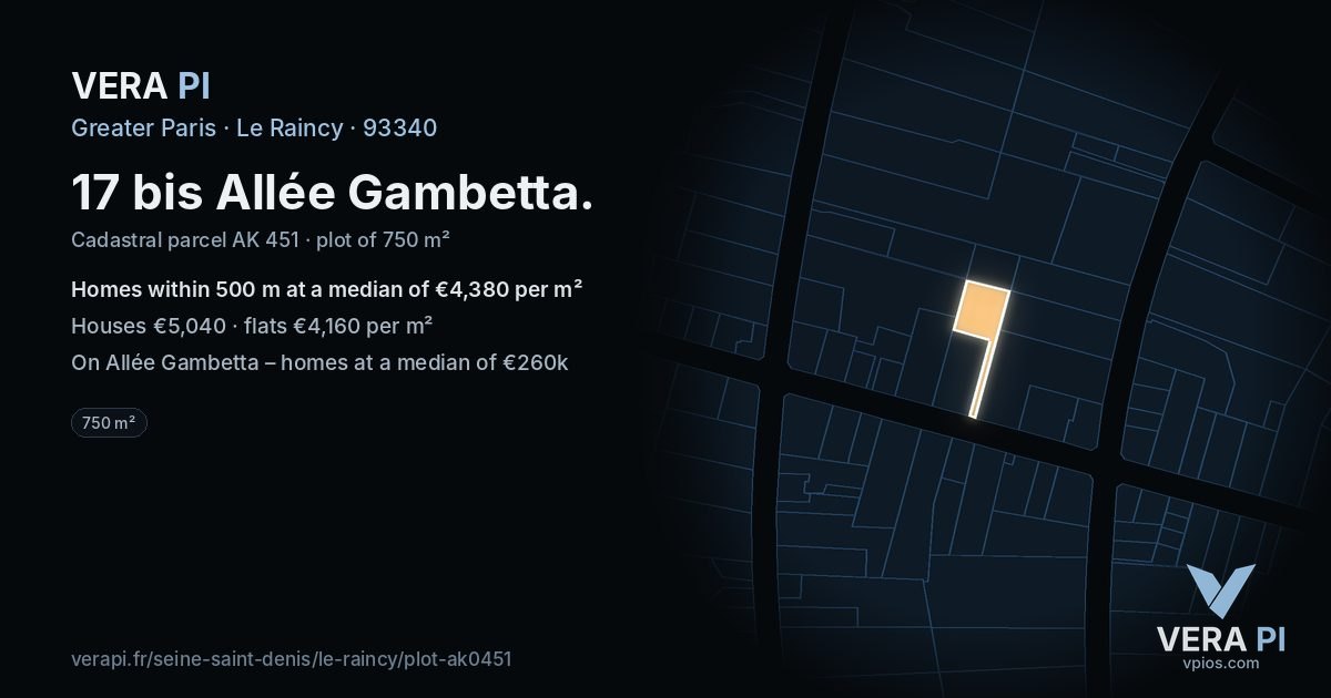 17 bis Allée Gambetta, Le Raincy at night – the plot lit, the parcels around coloured by the prices near them