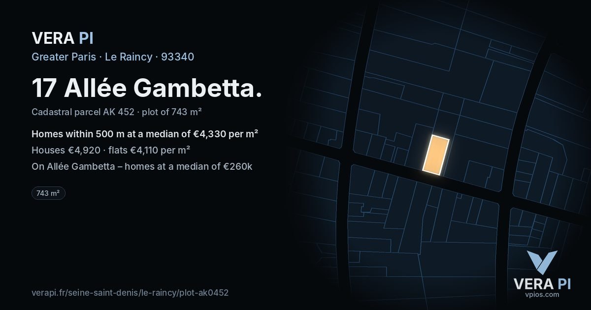 17 Allée Gambetta, Le Raincy at night – the plot lit, the parcels around coloured by the prices near them