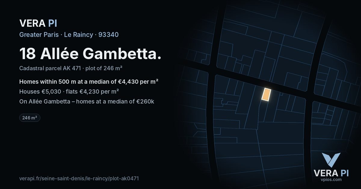 18 Allée Gambetta, Le Raincy at night – the plot lit, the parcels around coloured by the prices near them